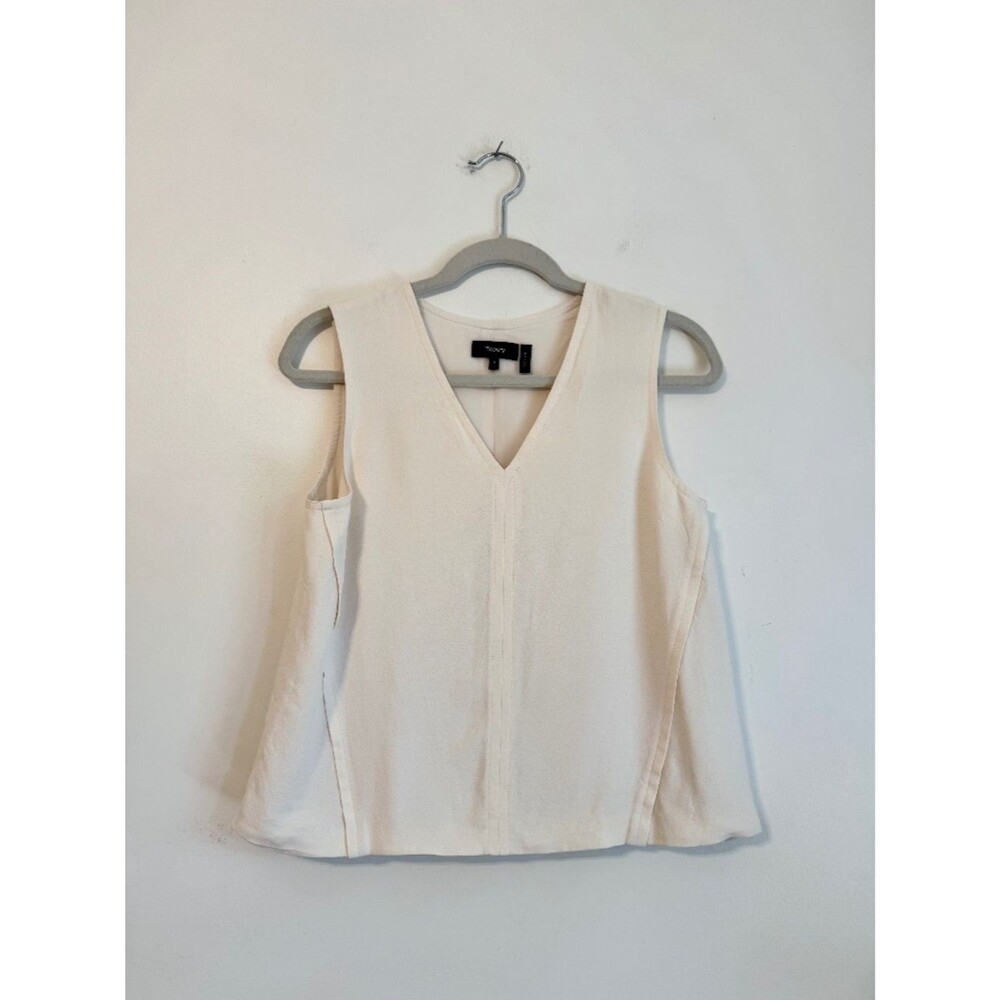 Theory Eco Rosina Crepe V-Neck Tank Top - Cream / Ivory | Size S